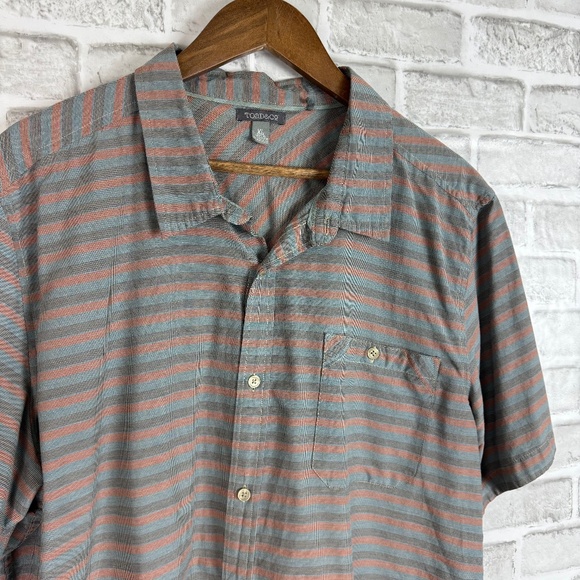 Toad & Co Dull Green & Orange Broken Striped Casual Outdoor Button Up Shirt XL - Picture 1 of 7
